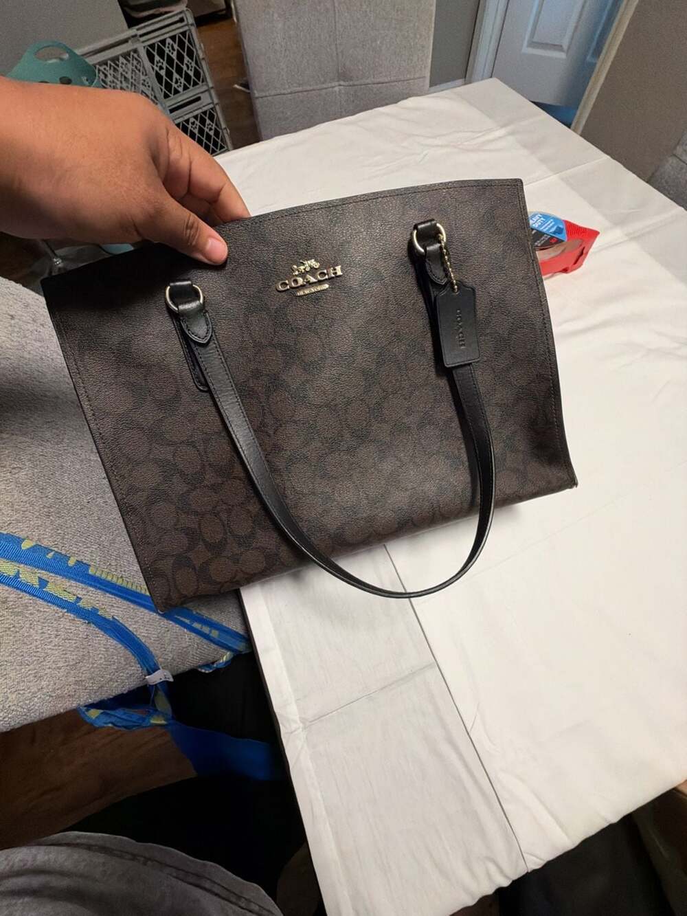 Coach Town Tote Signature Canvas Brown Black
